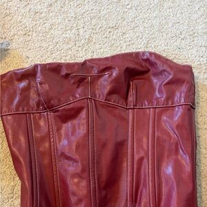 Edikted Strapless Faux Leather Corset Top in Burgundy